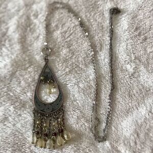 Silver and Gold Bohemian Pendant Necklace with Fringe
